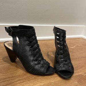 Vince Camuto Black Woven Leather Heels
